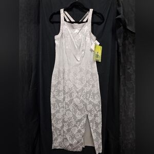 Silver Gray Lace Overlay Bodycon Dress